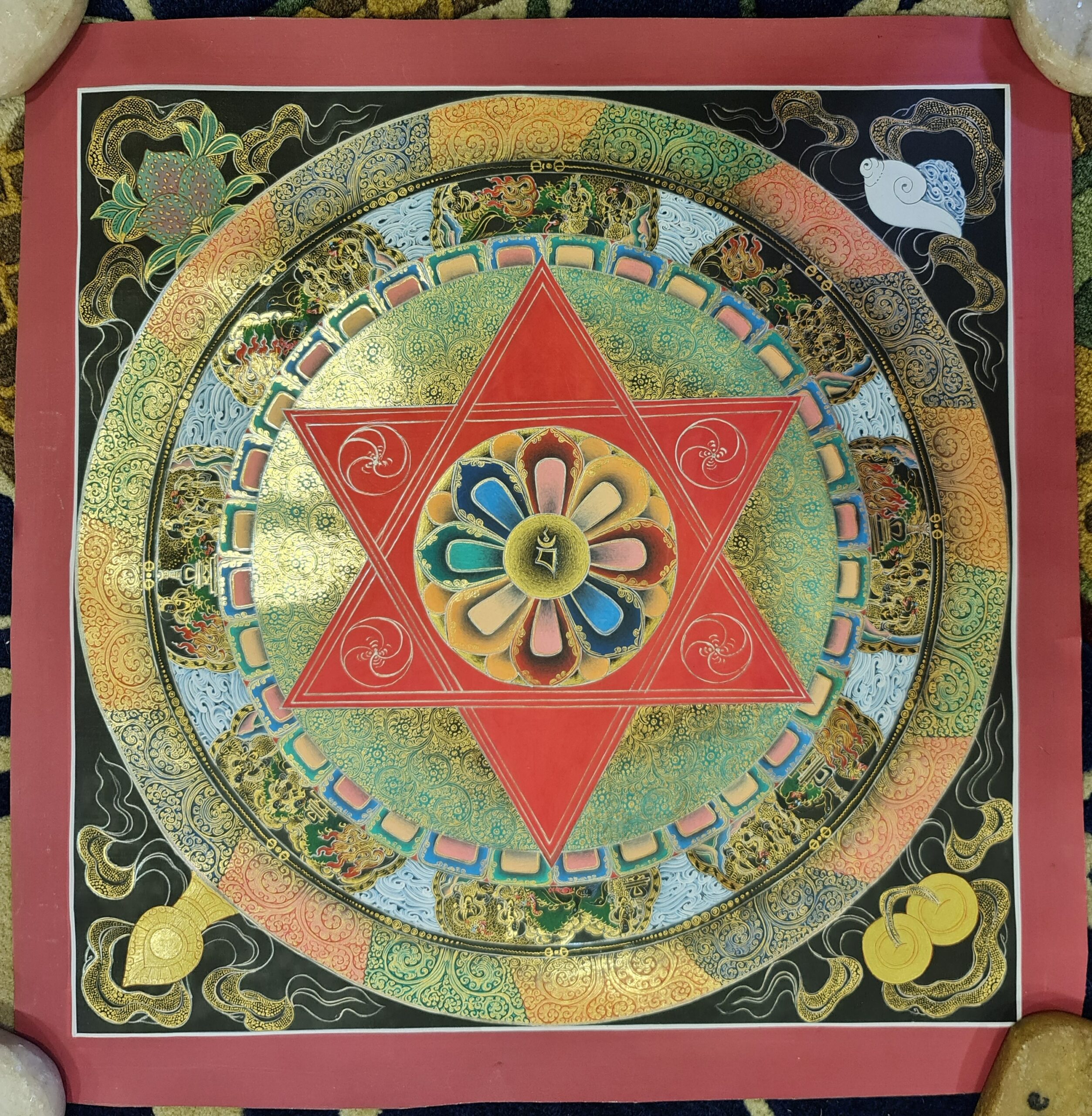 Black and 24 K Gold Mandala Thanka